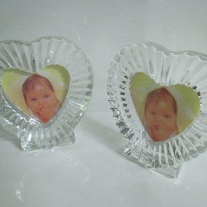 Pair of Crystal Heart Shaped Picture Frames New in Box Matching set of 2